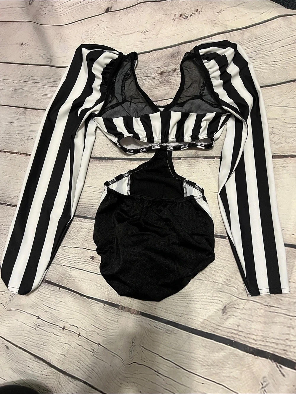 Kelle Space Between Striped Black & White Long-Sleeve Dance Costume CM